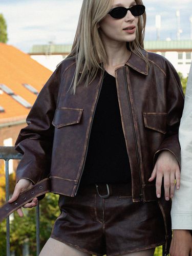 Vintage Washing Leather Jacket in Brown VL4AJ092-9 - RAIVE - Modalova