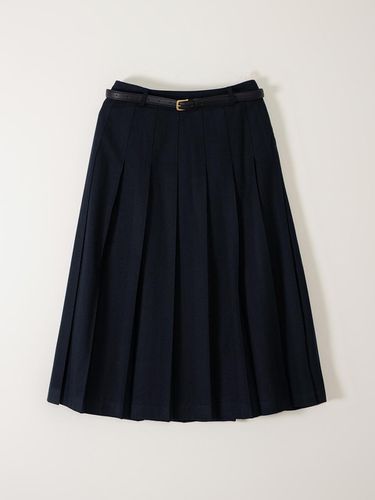 NEW WOOL PLEATS SKIRT (BELT SET)_NAVY - SAGEMENT - Modalova