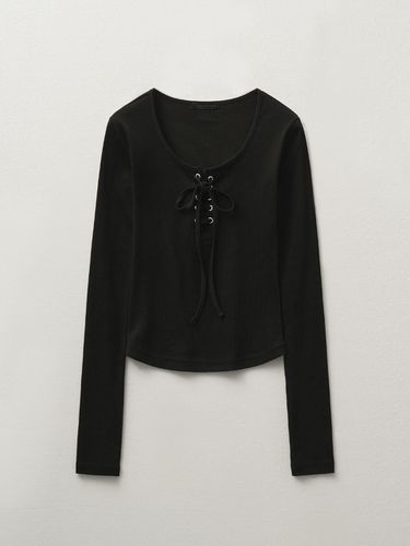 Eyelet ribbon long sleeve top [] - HELENE PARIS - Modalova