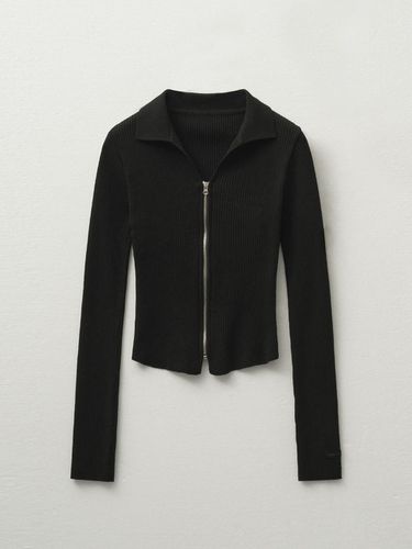 Collar knit zip-up cardigan [black] - HELENE PARIS - Modalova