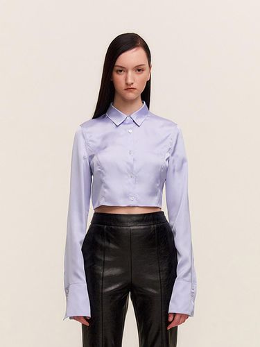 Wide Cuffs Satin Shirt Blue - LIE MEQUE - Modalova