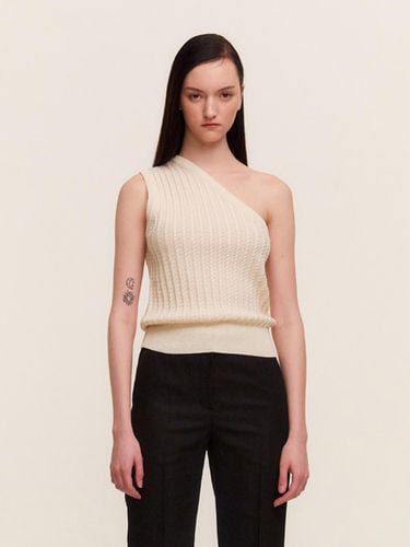 Twisted one-shoulder cotton knit top beige - LIE MEQUE - Modalova