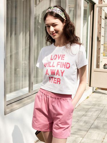 VINTAGE PRINTED LOVE CROP T-SHIRT_WHITE PINK - ITER - Modalova