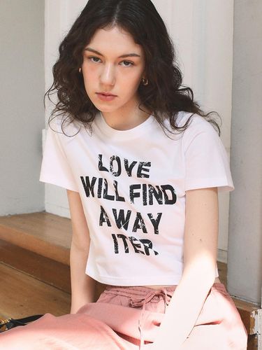 VINTAGE PRINTED LOVE CROP T-SHIRT_WHITE BLACK - ITER - Modalova