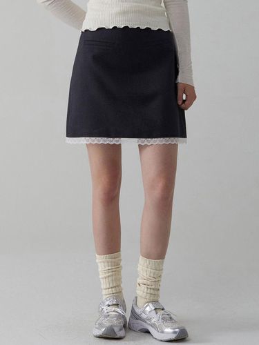 Lace A Line Mini Skirt_Charcoal - ITER - Modalova