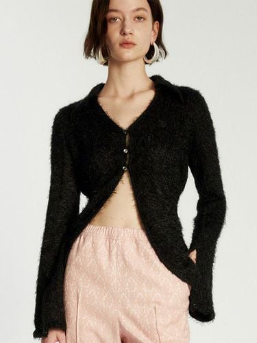 Fluffy Collar Knitwear Cardigan Black - LIE MEQUE - Modalova