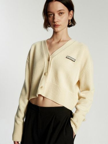 Cropped wool knit cardigan beige - LIE MEQUE - Modalova