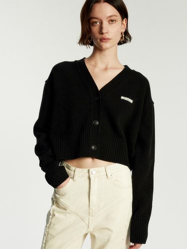 Cropped wool knit cardigan black - LIE MEQUE - Modalova