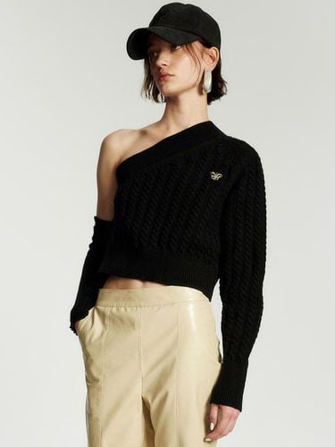 Wing logo asymmetric twisted knitwear black - LIE MEQUE - Modalova