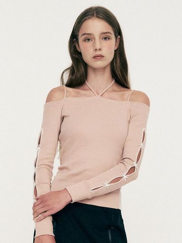 Lace halter off-shoulder long-sleeve pink - LIE MEQUE - Modalova