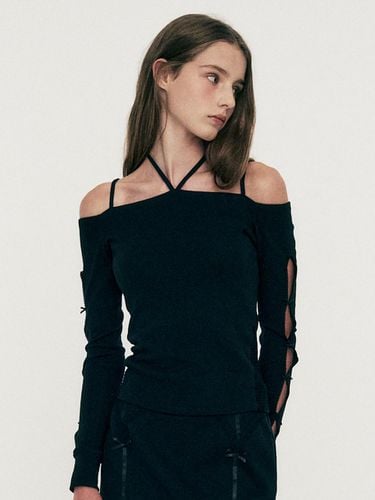 Lace halter off-shoulder long-sleeve black - LIE MEQUE - Modalova