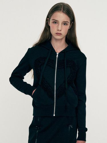 Heart lace hoodie zip-up black - LIE MEQUE - Modalova