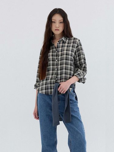 COTTON BLEND PLAID SHIRT_BLACK - REPLAIN - Modalova