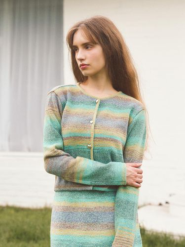 PASTEL GRADATION HEART-BUTTON CARDIGAN_GREEN - EVMOIU - Modalova