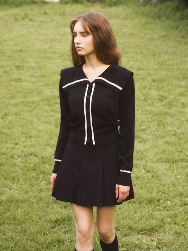 SAILOR COLLAR LONG SLEEVED CARDIGAN_BLACK - EVMOIU - Modalova