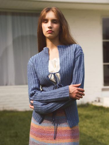 BOAT NECK RIBBON CARDIGAN_DARK BLUE - EVMOIU - Modalova