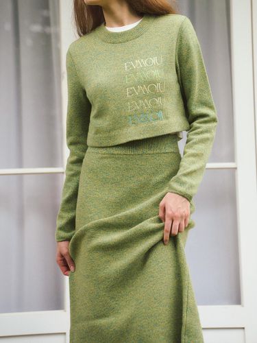 FUR KNIT LONG SKIRT_MELANGE GREEN - EVMOIU - Modalova