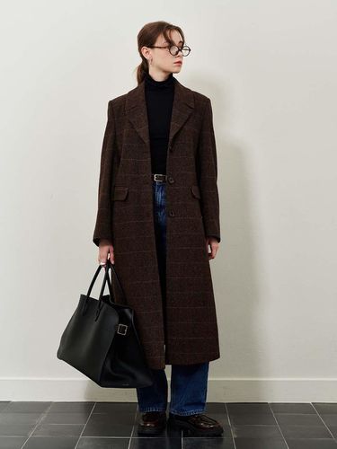 Classical Single breasted Plaid Coat_Brown - PLUNASTUDIO - Modalova