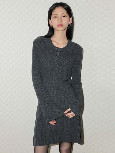 Lace-up Knit Dress - Charcoal - CITYBREEZE - Modalova