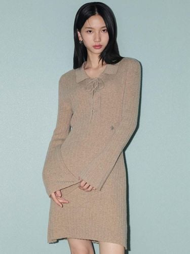 Lace-up Knit Dress - Beige - CITYBREEZE - Modalova