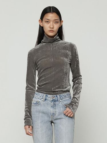 Velvet mesh turtleneck long sleeve top [charcoal] - Current - Modalova