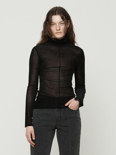 Velvet mesh turtleneck long sleeve top [black] - Current - Modalova