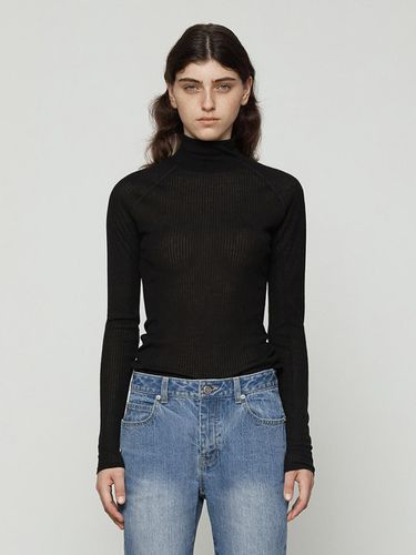 Lace half high-neck long sleeve top [Black] - Current - Modalova