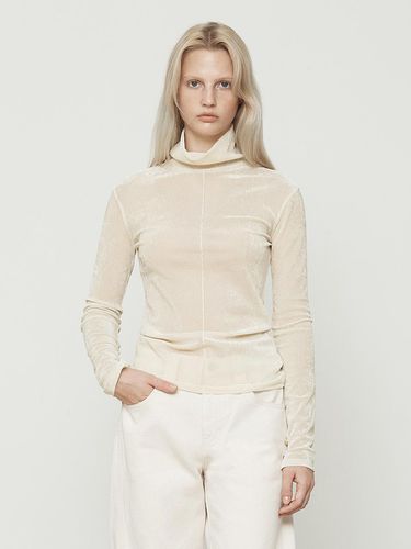 Velvet mesh turtleneck long sleeve top [light beig - Current - Modalova