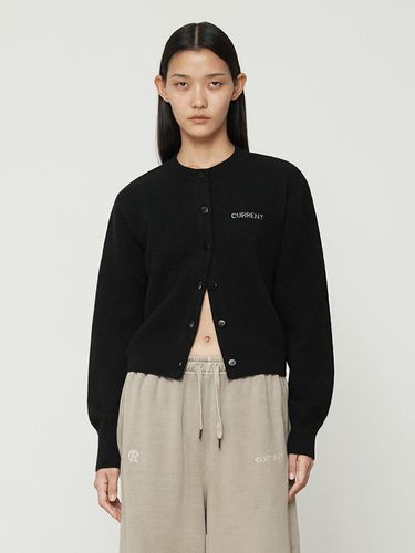 Logo jacquard round neck cardigan [black] - Current - Modalova