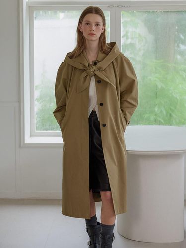 Detachable Hooded Belted Long Trench Coat - OLIVE DES OLIVE - Modalova