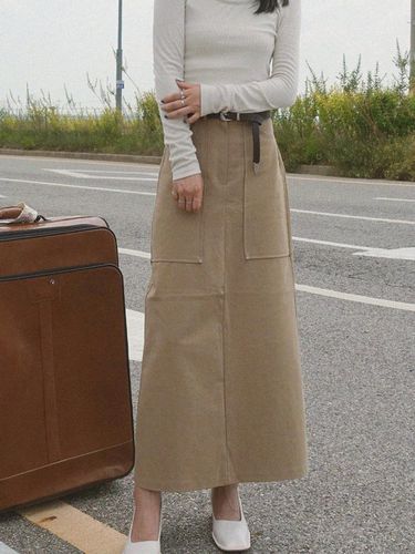 Vintage Pocket Cotton Long Skirt - Beige - PREMIERE AMOUR - Modalova