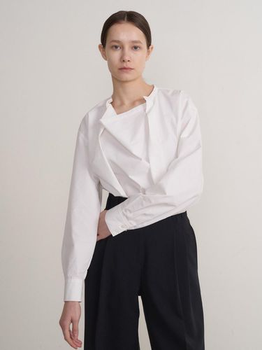 Draped Neck Cotton Shirt White - OER - Modalova