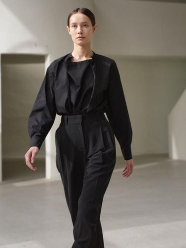 Draped Neck Cotton Shirt Black - OER - Modalova