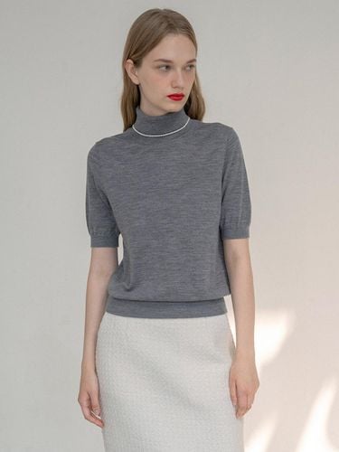 Merino Wool Turtleneck Short-sleeved Knit - Melang - Siyazu - Modalova