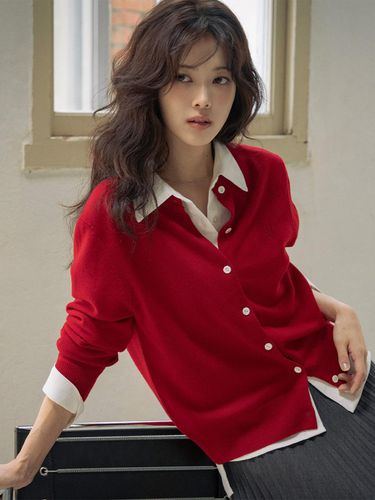 Merino Wool Minimal Cardigan - Red - Siyazu - Modalova