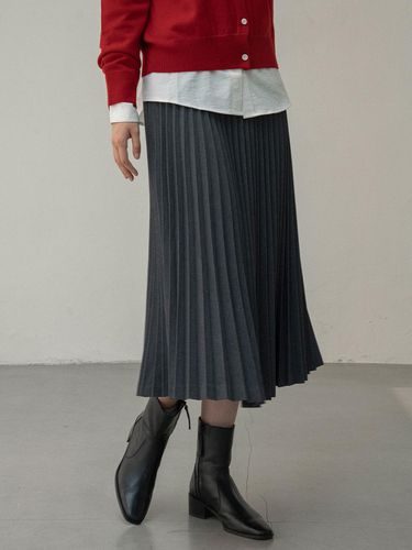 Wool Blend Pleated Skirt - Charcoal - Siyazu - Modalova