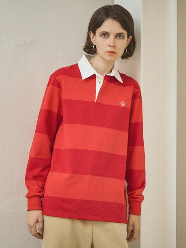 A3496 Stripe Collar T-shirt_Red - vanone atelier - Modalova