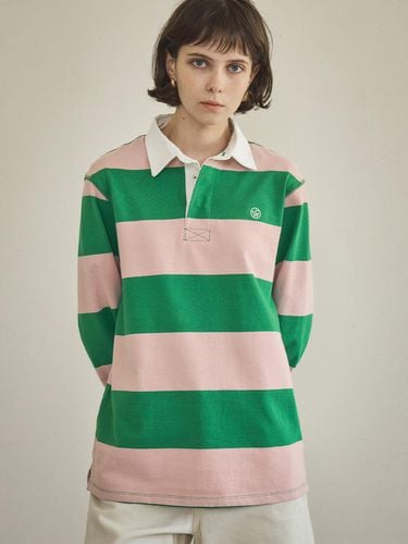 A3496 Stripe Collar T-Shirt_Green - vanone atelier - Modalova