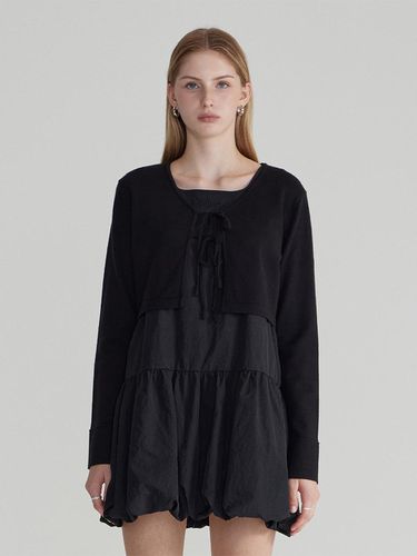 Cropped Ribbon Cardigan_Black - FALLETT - Modalova