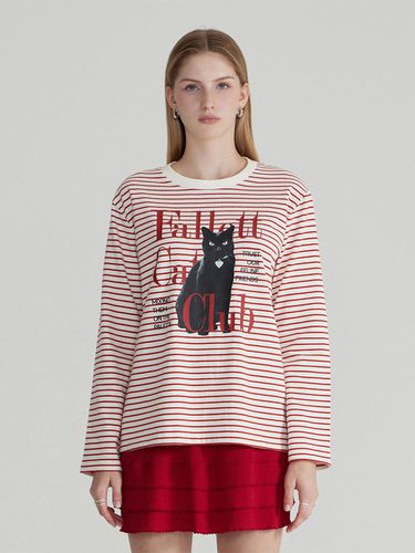 Cat Club Long Sleeve Stripe T-shirt_Red - FALLETT - Modalova