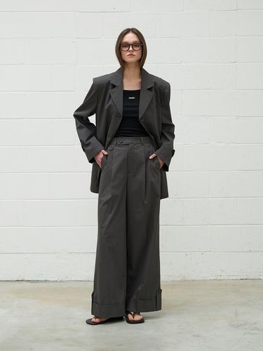 Wide Cuffs Cotton Pants Charcoal - fromwhere - Modalova