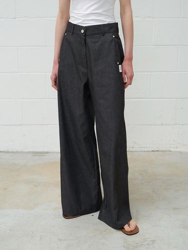 Point Line Cotton Denim Pants Black - fromwhere - Modalova