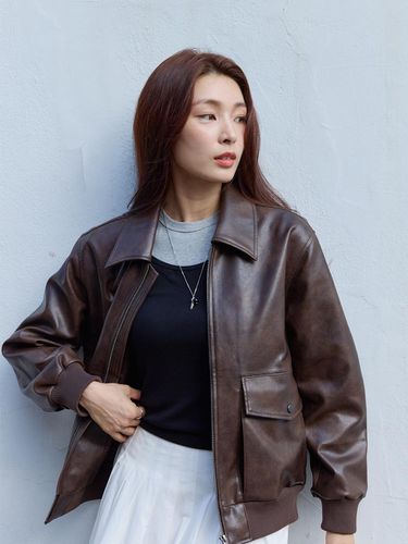 Unisex Eco Leather Flight Jacket [BR] - LeftSeoul - Modalova