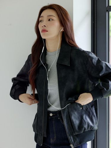 Unisex Eco Leather Flight Jacket [BK] - LeftSeoul - Modalova