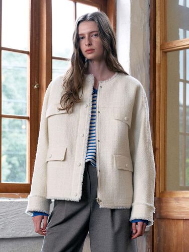 Wool Blended Collarless Tweed Jacket VC2478JK703M - VOCAVACA - Modalova