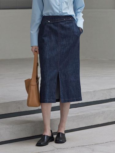 Button Denim Midi Skirt_Dark Navy - hyyk - Modalova