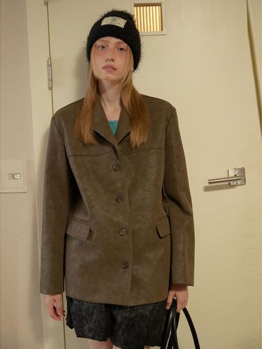 FAUX LEATHER BLAZER JACKET_GREEN - leterie - Modalova