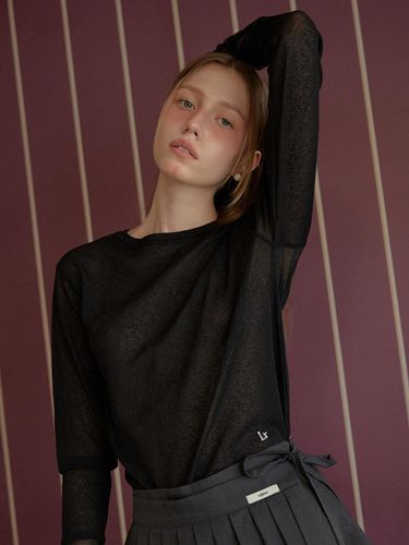 SEE-THROUGH LONG SLEEVE T-SHIRT_BLACK - leterie - Modalova