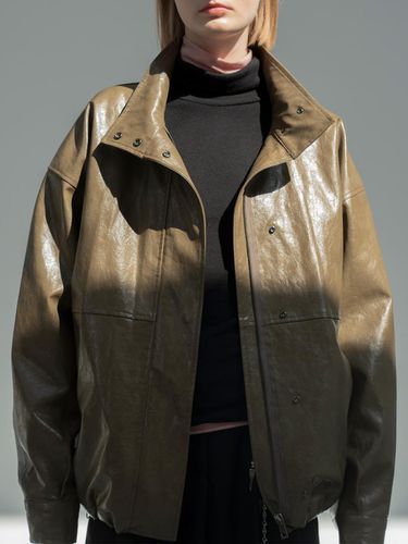 Leather Oversize String Jacket_KHAKI - MORCEAU PAR MORCEAU - Modalova