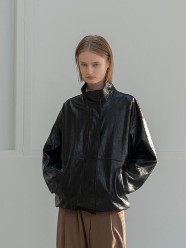 Leather Oversize String Jacket_BLACK - MORCEAU PAR MORCEAU - Modalova